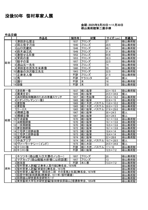 笹村展2025作品リスト